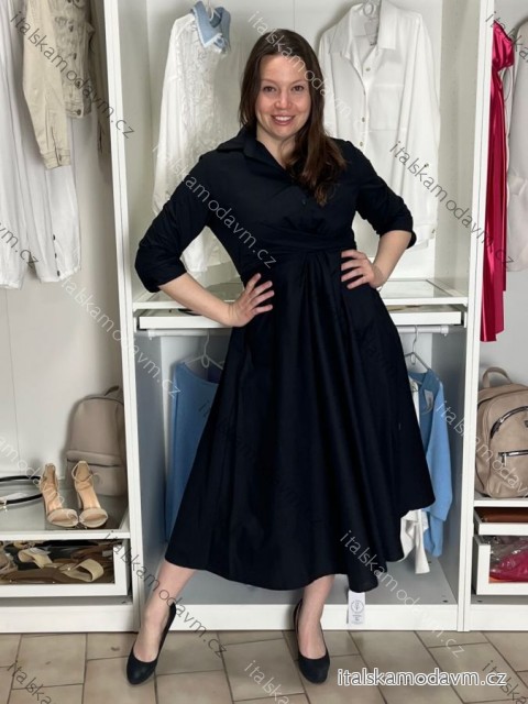 Šaty dlouhé košilové 3/4 dlouhý rukáv dámské (S/M/L ONE SIZE) ITALSKÁ MÓDA IM5260001/DUR S/M/L Černá