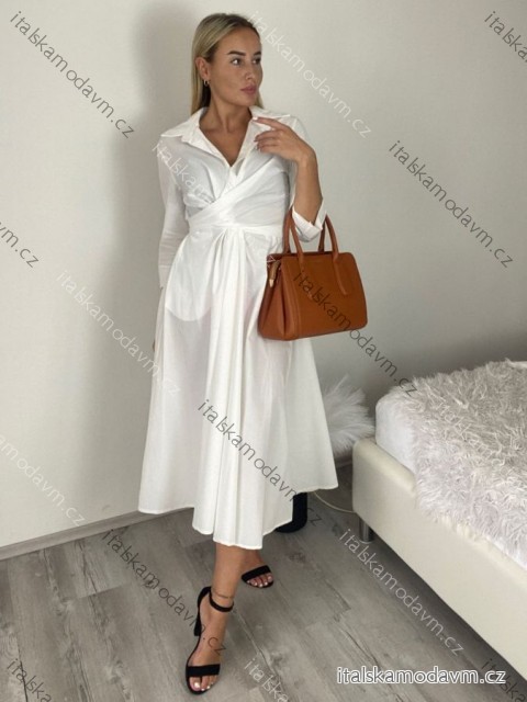 Šaty dlhé košilové 3/4 dlouhý rukáv dámske KONSTANCE  (S/M/L ONE SIZE) TALIANSKA MÓDA IMPDY264885/DUR S/M/L biela