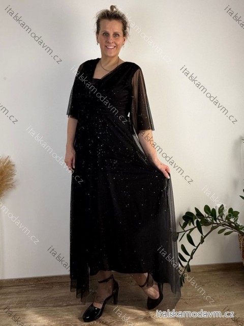 Šaty spoločenské dlhé elegantný dlhý rukáv dámske AMANDA (44/46/48 ONE SIZE) TALIANSKA MÓDA IMPSH2420033/DU