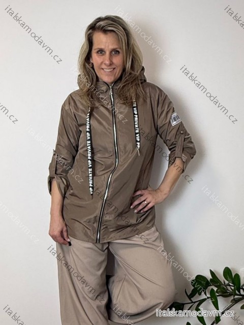 Bunda šusťáková s kapucí dlouhý rukáv nadrozměr NICOLA dámská (40/42/44 ONE SIZE) ITALSKÁ MÓDA IMSM260003/DU