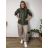 Bunda šusťáková s kapucňou dlhý rukáv nadrozměr NICOLA dámska (40/42/44 ONE SIZE) TALIANSKA MÓDA IMSM260003/DU  zelená khaki