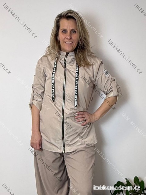 Bunda šusťáková s kapucí dlouhý rukáv nadrozměr NICOLA dámská (40/42/44 ONE SIZE) ITALSKÁ MÓDA IMSM260003/DU 40/42/44 béžová