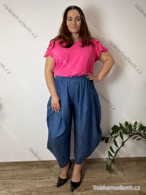 Nohavice dlhé letné dámske nadrozměr MALL (50/52/54 ONE SIZE) TALIANSKA MÓDA IMSM2600031/DR 50/52/54 světle modrá