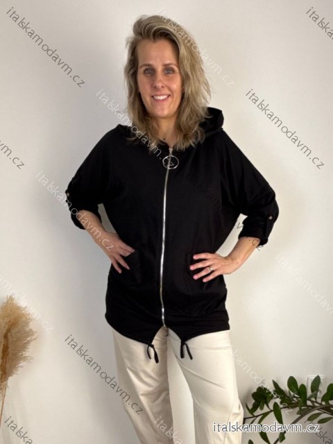 Mikina dlouhý rukáv na zip s kapucí dámská nadrozměr (48/50/52 ONE SIZE) ITALSKÁ MÓDA IMD21588/DU