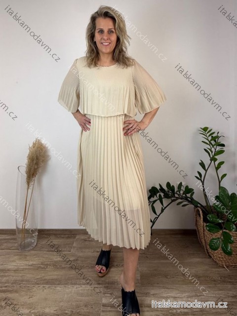 Šaty šifónové skladané společenské krátký rukáv dámske nadrozmer INGRID (46/48/50 ONE SIZE) TALIANSKA MÓDA IMD26000124