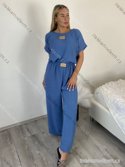 Komplet tunika oversize krátký rukáv a kalhoty dámský MIRANDA (S/M/L ONE SIZE) ITALSKÁ MÓDA IMWBA26001/DUR S/M/L modrá