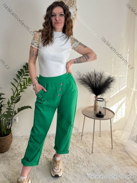Kalhoty baggy dlouhé s knoflíky dámské (S/M ONE SIZE) ITALSKÁ MÓDA IMD24126