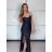 Šaty elegantné spoločenské dlhé na ramienka dámske STELA (S/M ONE SIZE) TALIANSKA MÓDA IM3260001/DUR S / M tmavo modrá