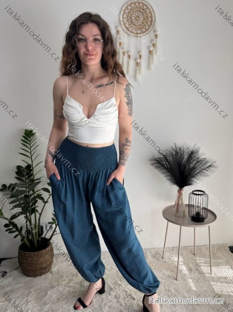 Kalhoty viskoza letní aladinky dámské (S/M/L ONE SIZE) ITALSKÁ MÓDA IM4260055/DUR modrá petrolejová S/M/L