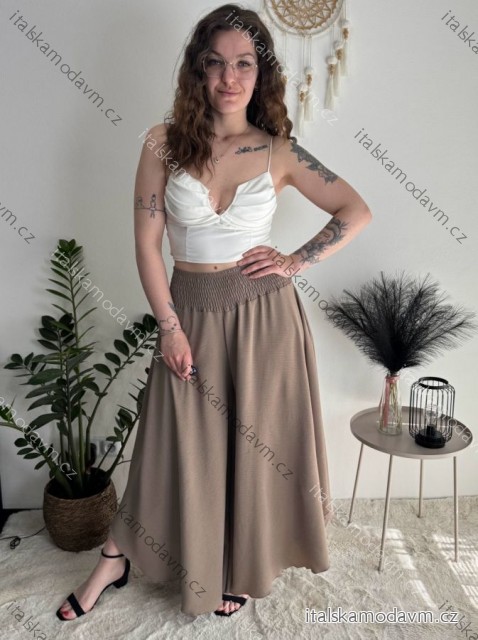 Kalhoty letní háremky dlouhé dámské (S/M/L ONE SIZE) ITALSKÁ MÓDA IMD24199/DUR světle hnědá S/M/L