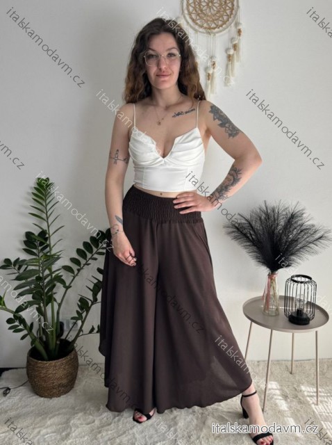 Kalhoty letní háremky dlouhé dámské (S/M/L ONE SIZE) ITALSKÁ MÓDA IMD24199/DUR tmavě hnědá S/M/L