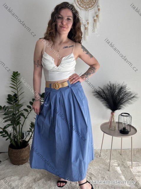 Sukně dlouhá s páskem dámská (S/M/L ONE SIZE) ITALSKÁ MÓDA IMWCP2624300/DU modrá S/M/L