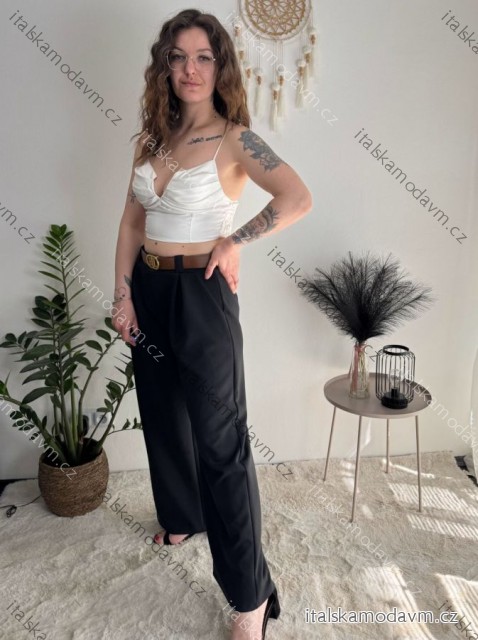 Nohavice maslové s opaskom dámske (S/M/L ONE SIZE) TALIANSKA MÓDA IMD25223/DR černá S/M/L