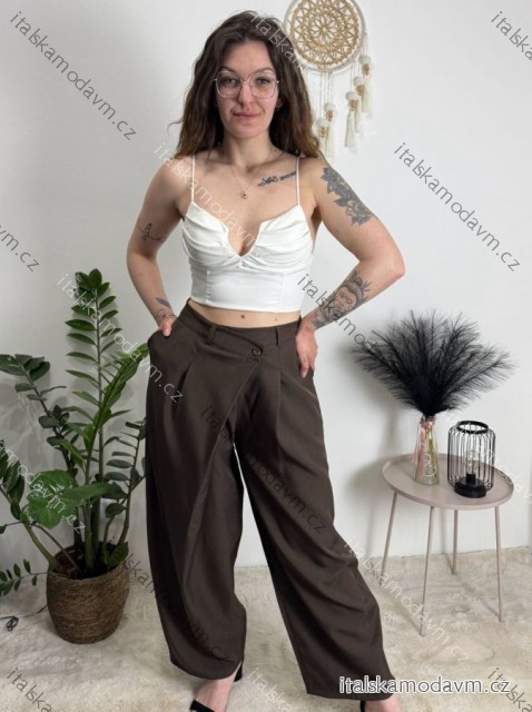 Nohavice dlhé elegantní dámske JITKA (S/M/L ONE SIZE) TALIANSKA MÓDA IM426070/DU tmavě hnědá S/M/L