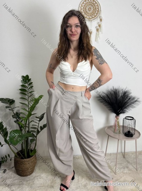 Nohavice dlhé elegantní dámske JITKA (S/M/L ONE SIZE) TALIANSKA MÓDA IM426070/DUR světle hnědá S/M/L