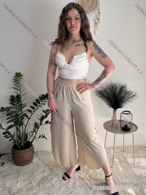 Nohavice letné zavinovací dlhé oversize dámske GINIE (S/M/L ONE SIZE) TALIANSKA MÓDA IMD24250/DU béžová S/M/L