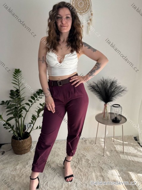 Kalhoty elegantní s páskem 3/4 krátké dámské (S/M/L ONE SIZE) ITALSKÁ MÓDA IMPLI257048/DU