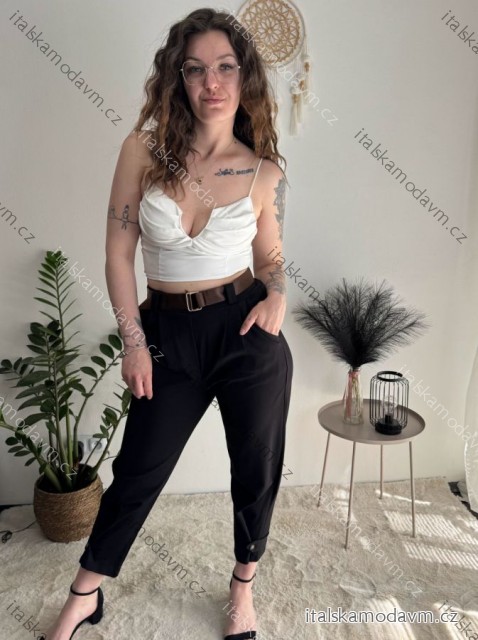 Nohavice elegantné s opaskom 3/4 krátke dámske (S/M/L ONE SIZE) TALIANSKA MÓDA IMPLI257048/DU čierna S/M/L