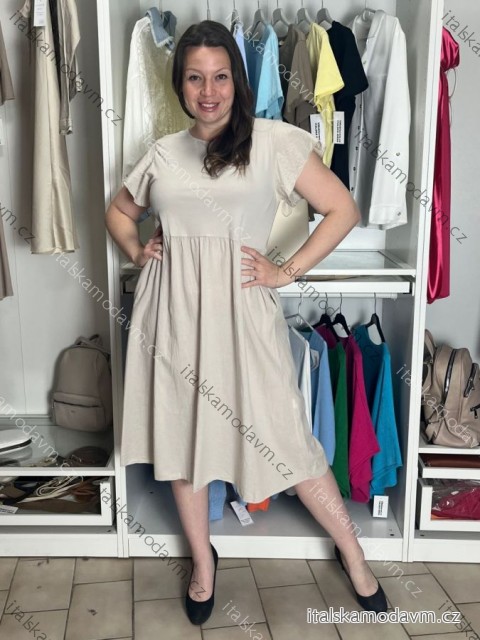 Šaty letné krátky rukáv dámske CAMELA (S/M/L ONE SIZE) TALIANSKA MÓDA IM42626361/DUR S/M/L svetlo béžová