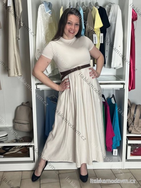 Šaty dlhé letné s opaskom krátky rukáv dámske KARLA (S/M/L ONE SIZE) TALIANSKA MÓDA IM426000326/DUR S/M/L svetlo béžová