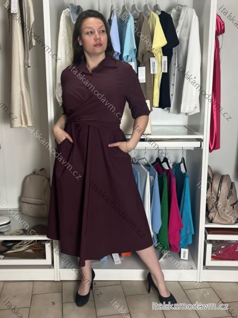 Šaty košilové 3/4 dlouhý rukáv dámské SUNSUN (S/M/L/XL ONE SIZE) ITALSKÁ MÓDA IMPSS260001/DUR