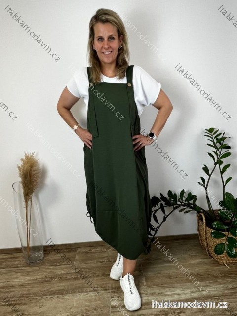 Šaty s laclem letní stahovací s kapsami na ramínka dámské nadrozměr IVONA (40/42/44 ONE SIZE) ITALSKÁ MÓDA IMC26000327/DUR