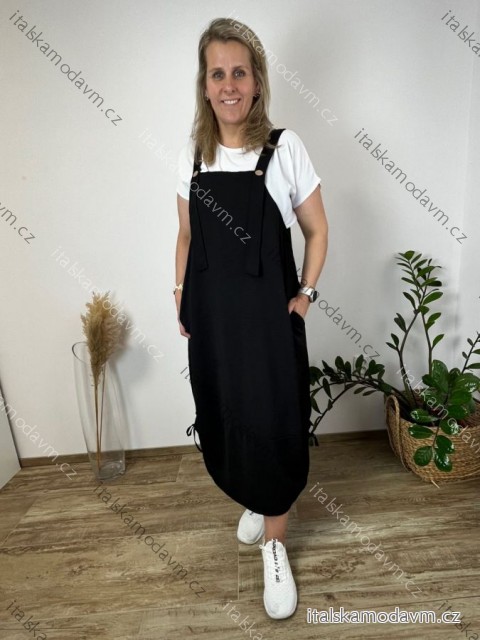 Šaty s laclem letní stahovací s kapsami na ramínka dámské nadrozměr IVONA (40/42/44 ONE SIZE) ITALSKÁ MÓDA IMC26000327/DUR 40/42/44 Černá