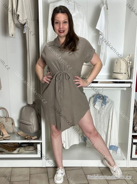 Šaty košeľové mušelínové dámske (S/M ONE SIZE) TALIANSKÁ MÓDA IM424MUSA/DR S/M/L tmavě béžová