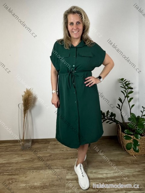 Šaty košeľové krátky rukáv dámske (S/M/L/XL ONE SIZE) TALIANSKA MÓDA IM423KLASA/DUR smaragdová L/XL