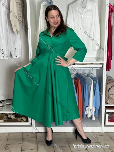 Šaty dlouhé košilové 3/4 dlouhý rukáv dámské KONSTANCE (S/M/L ONE SIZE) ITALSKÁ MÓDA IM5260001