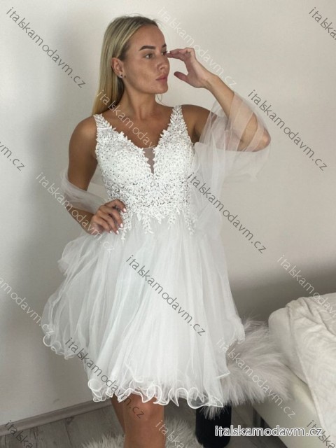 Šaty společenské, svatební elegantní bez rukávu krátké plesové dámské (M/L) ITALSKÁ MÓDA IMM26HB50119/DUR M/L bílá