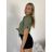 Košile kráký rukáv dámská TINA (S/M/L ONE SIZE) ITALSKÁ MÓDA IMWKH26001/DUR S/M/L zelená khaki