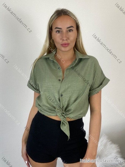 Košile kráký rukáv dámská TINA (S/M/L ONE SIZE) ITALSKÁ MÓDA IMWKH26001/DUR S/M/L zelená khaki