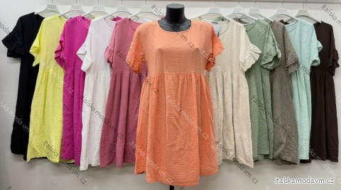 Šaty letní mušelínové krátký rukáv dámské (S/M/L ONE SIZE) ITALSKÁ MÓDA IM426167
