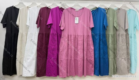 Šaty letní krátký rukáv dámské nadrozměr (48/50/52 ONE SIZE) ITALSKÁ MÓDA IM426170