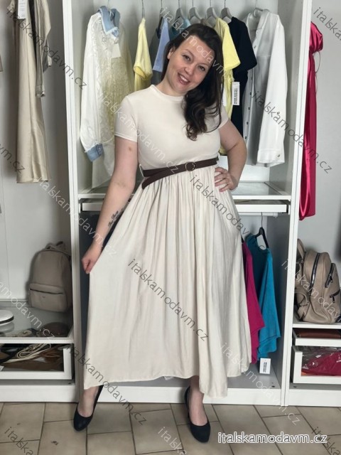 Šaty dlouhé letní s páskem krátký rukáv dámské KARLA (S/M/L ONE SIZE) ITALSKÁ MÓDA IM426000326