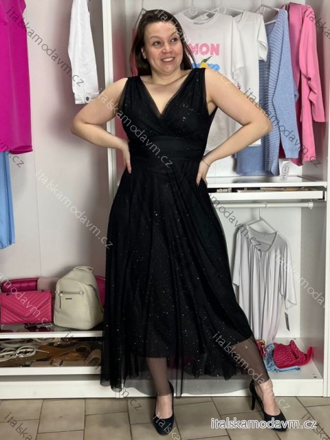 Šaty dlhé spoločenské tylové bez rukávov dámske BEATRICE (S/M/L ONE SIZE) TALIANSKA MÓDA IMWKH266086/DUR S/M/L čierna