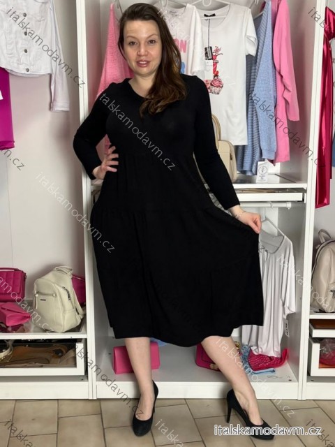 Šaty dlouhé volnočasové dlouhý rukáv dámské (S/M/L/XL ONE SIZE) ITALSKÁ MÓDA IM42600132/DUR M/L Černá