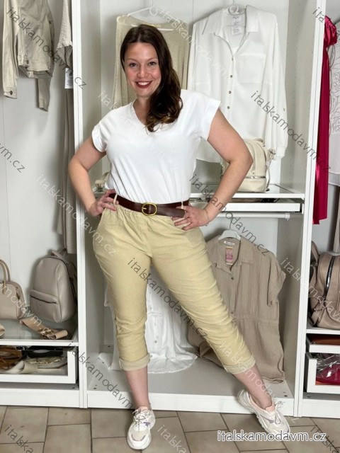 Kalhoty volnočasové s páskem dámské MIRKA (S/M/L ONE SIZE) ITALSKÁ MÓDA IM425553/DUR S/M/L béžová