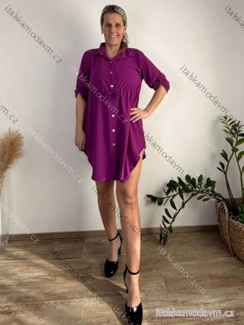 Šaty košeľové 3/4 krátky rukáv dámske (S/M/L/XL ONE SIZE) TALIANSKA MÓDA IMC23025/DU tmavě fuchsiová L/XL