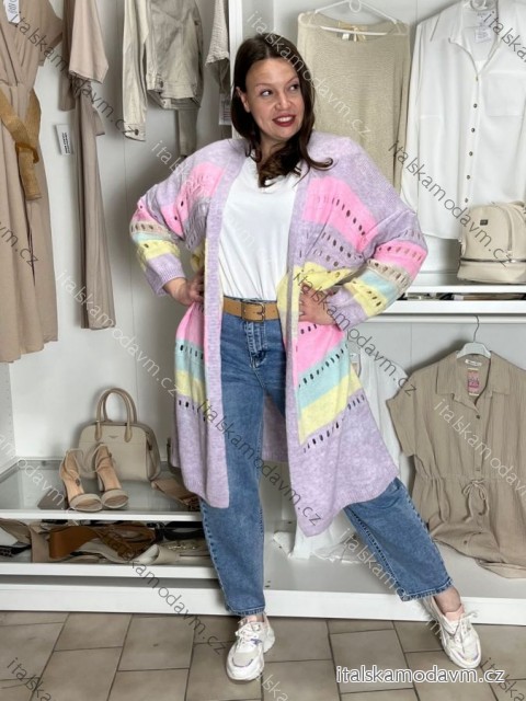 Cardigan pletený dlouhý rukáv dámský nadrozměr (54/56/58 ONE SIZE) ITALSKÁ MÓDA IM42612/DUR