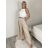 Nohavice elegantní dlhé s páskem dámske MISEL(S/M/L ONE SIZE) TALIANSKA MÓDA 	 IMPVN262465/DUR S/M/L béžová