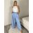 Kalhoty elegantní dlouhé s páskem dámské MISEL (S/M/L ONE SIZE) ITALSKÁ MÓDA 	 IMPVN262465/DUR S/M/L světle modrá