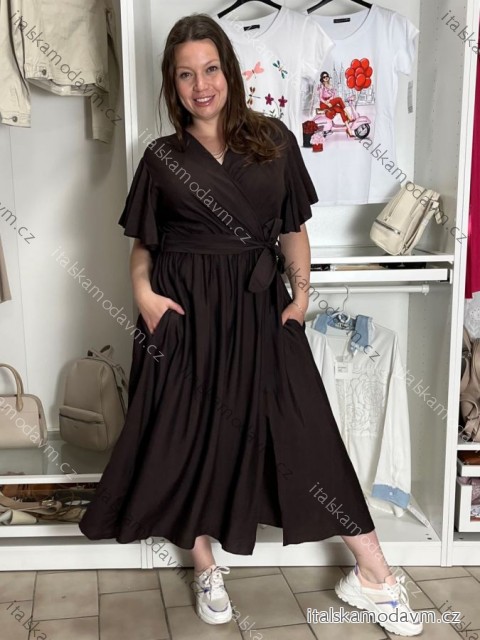 Šaty dlouhé krátký rukáv dámské INNES (M/L/XL ONE SIZE) ITALSKÁ MÓDA IMWEC262310A44/DUR M/L/XL tmavě hnědá