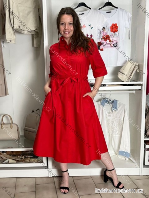 Šaty košilové klasik 3/4 dlouhý rukáv dámské OLIVIE  (M/L/XL ONE SIZE) ITALSKÁ MÓDA IM525058/DUR M/L/XL červená