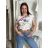 Tričko s krátkym rukávom dámske kvetované (S/M/L/XL ONE SIZE) TALIANSKÁ MÓDA IM526000356-1/DUR M / L biela