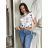 Tričko s krátkým rukávem dámské květované  (S/M/L/XL ONE SIZE) ITALSKá MóDA IM526000356-2/DUR M/L bílá