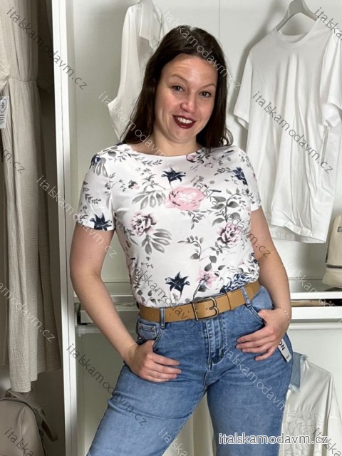 Tričko s krátkým rukávem dámské květované  (S/M/L/XL ONE SIZE) ITALSKá MóDA IM526000356-2/DUR