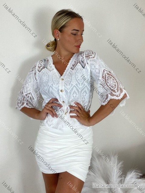 Tunika na knoflíky letní krátky rukáv dámska (S/M/L ONE SIZE) TALIANSKA MODA IMSM26000329/DUR