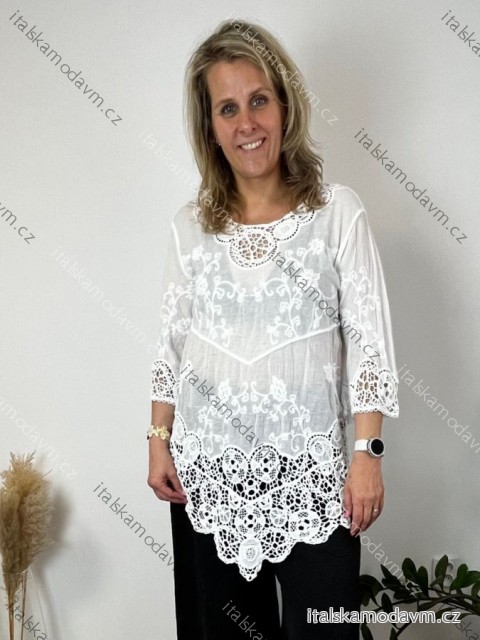 Tunika bavlnená krajková 3/4 rukáv dámska nadrozměr  (40/42/44 ONE SIZE) TALIANSKA MÓDA IMB260001/DUR  biela